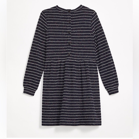 LOFT Striped Button Back Swing Dress in Navy Multi Color Specks & Metallic - Picture 2 of 15